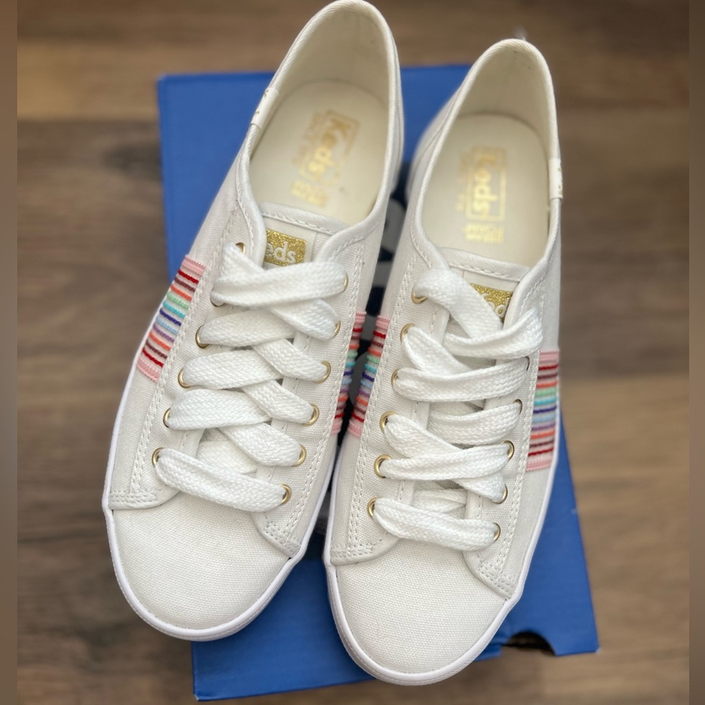 Keds Kickstart Rainbow Stripe White Sneakers - Canvas Dream Foam
